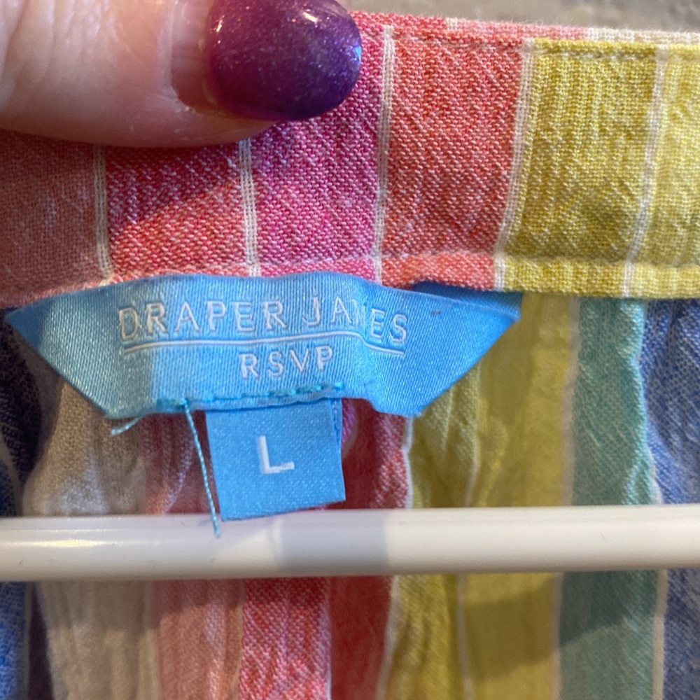 Euc Size L Large Flutter Sleeve Rainbow Stripe Dr… - image 5